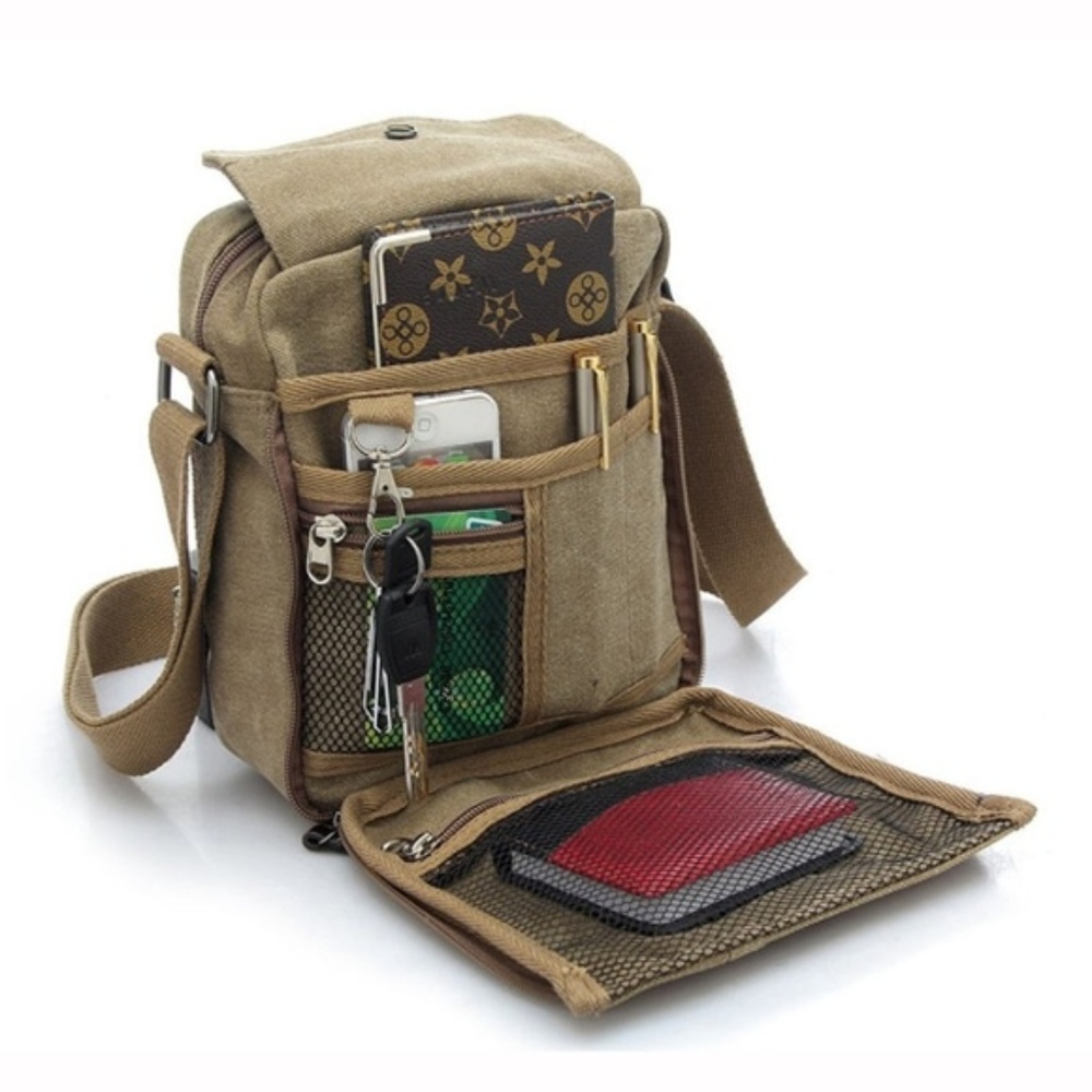 Mens "Jacob" Small Canvas Casual Shoulder Bag - Picture 5 of 6